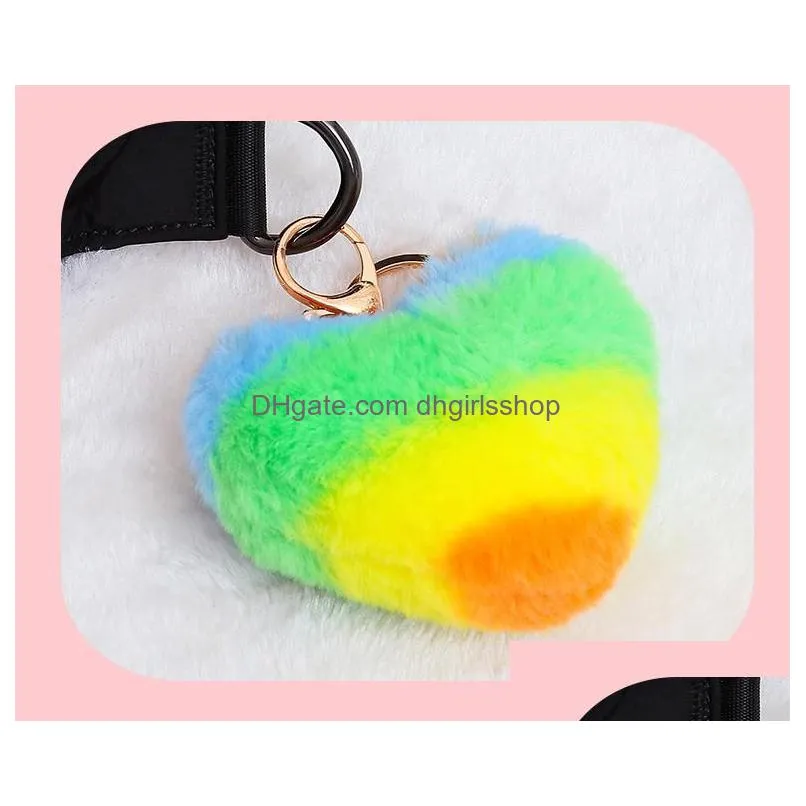 Keychains & Lanyards Fast Fashion Splicing Heart Ball Pom Keychain Fluffy Faux Rabbit Fur Pompom Women Bag Charms Trinket Christmas D Dhlkv