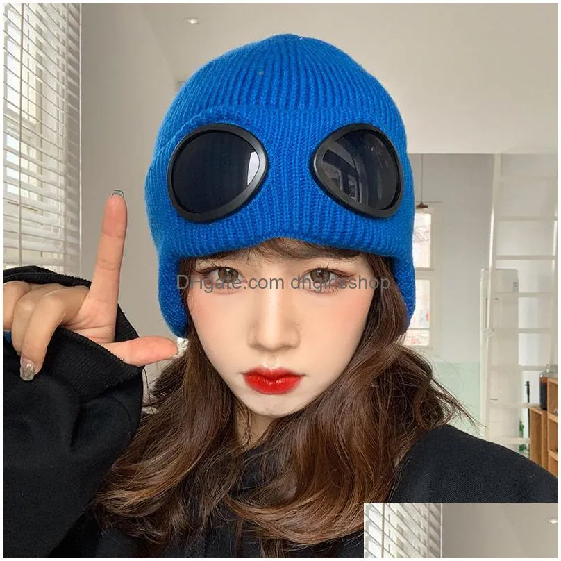 Beanie/Skull Caps Two Lens Glasses Knit Cap Outdoor Warm Head Genderless Winter Sklcap Mask Drop Delivery Fashion Accessories Hats, Sc Dhhtc