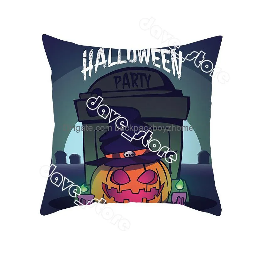 Pillow Case Halloween Pillow Case Cartoon Printing Peach Skin Pillowcase Pumpkin Castle Home Sofa Party Decoration Drop Delivery Home Dhhxv