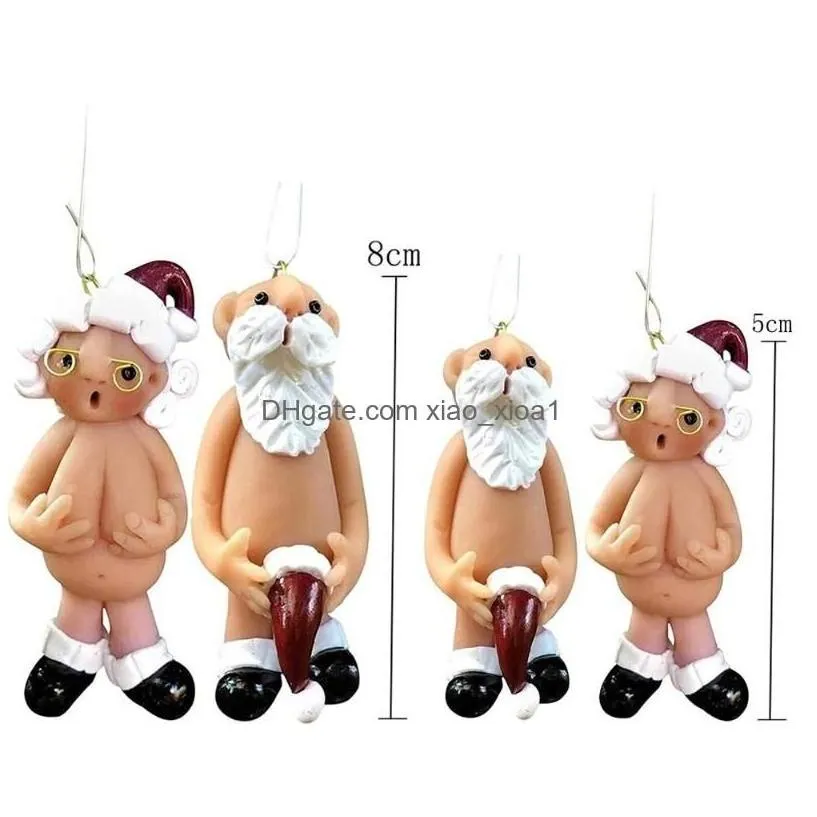 christmas decorations 24pcs funny naked santa claus hanging pendant malefemale tree 2022 year resin gifts home party drop delivery g