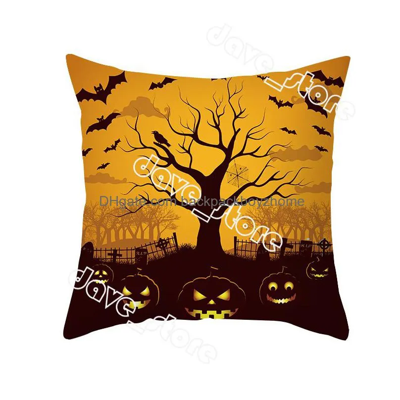 Pillow Case Halloween Pillow Case Cartoon Printing Peach Skin Pillowcase Pumpkin Castle Home Sofa Party Decoration Drop Delivery Home Dhhxv