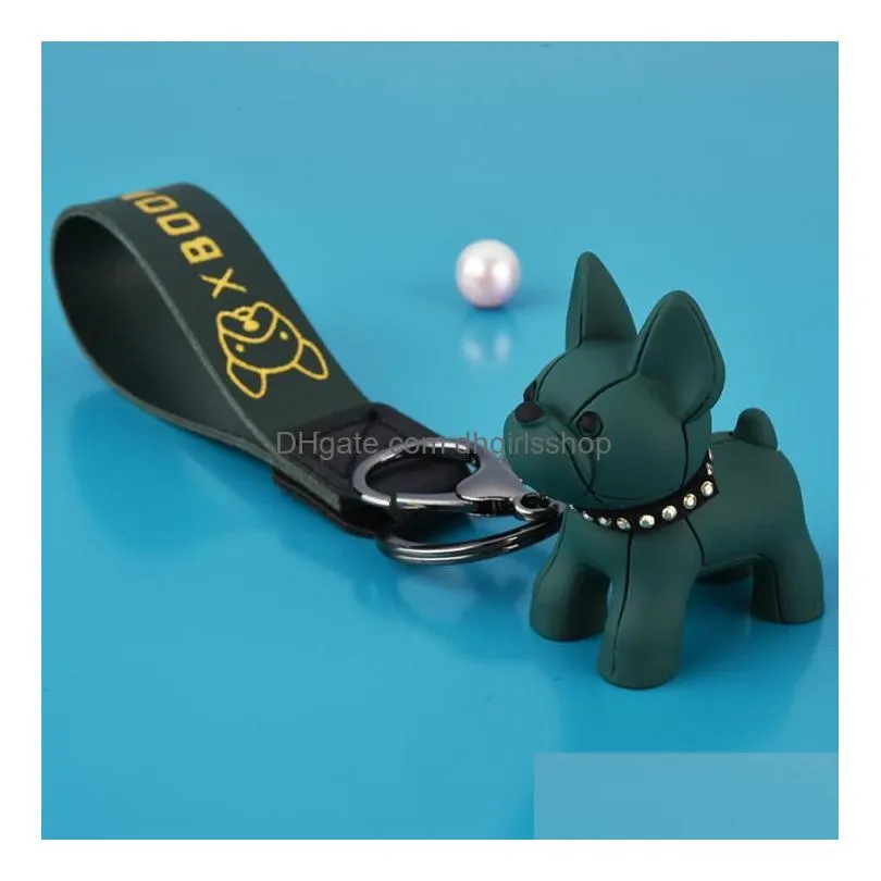 Keychains & Lanyards 6 Colors Fashion Leather Cord Keychain Cute French Bldog Animal Dog Keyring Holder Bag Charm Trinket Accessories Dhusp