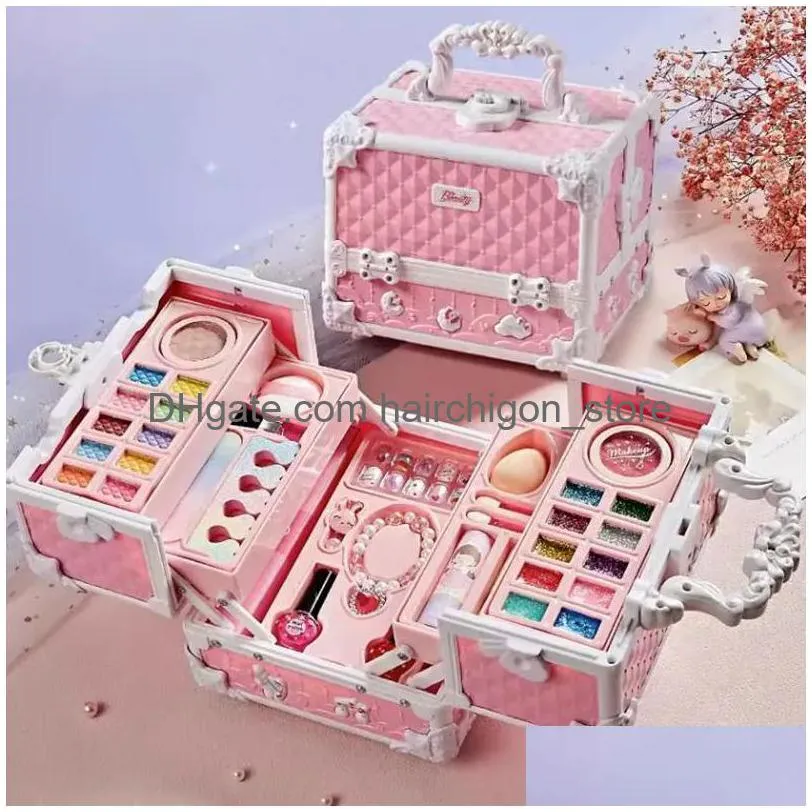 hair dryers makeup set for girls box suitcase washable kit full lipstick eyeshadows nail polish stickers kid game toy gift 231023