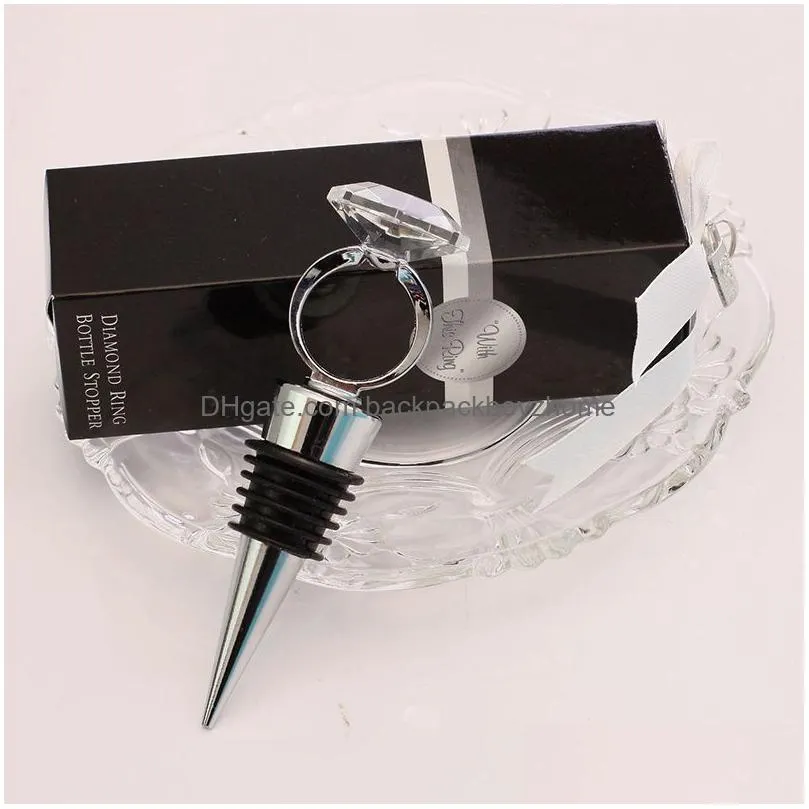 Bar Tools Crystal Diamond Ring Wine Stoppers Home Kitchen Bar Tool Champagne Bottle Stopper Wedding Guest Gift Gifts Box Packaging Dro Dhfld