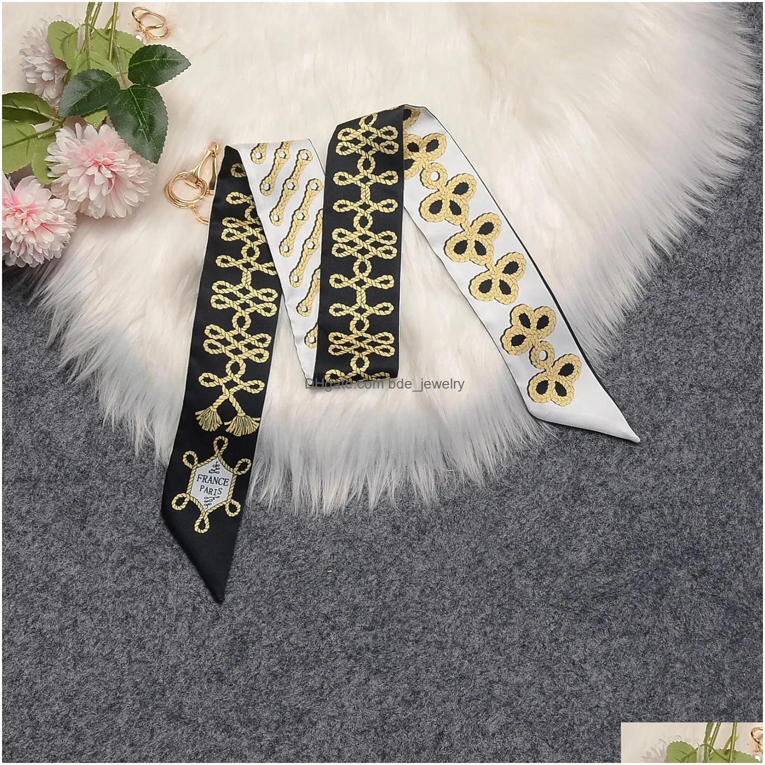 french retro silk scarf women buttons four-color small ribbons silk scarves headbands streamers rectangular scarves headbands 