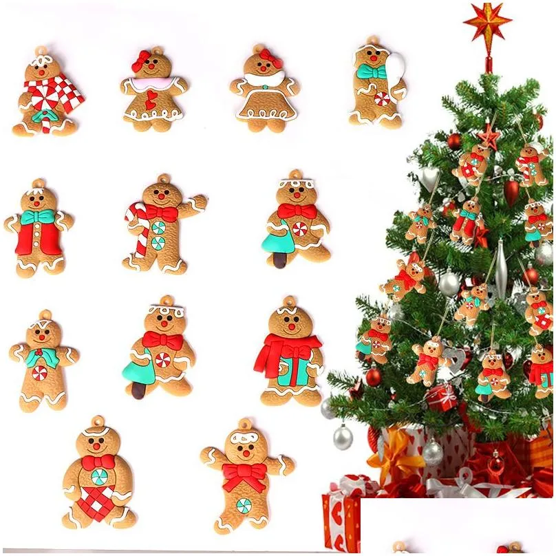 6/12pcs christmas decoration gingerbread man christmas tree ornaments hanging pendant xmas cute funny kid gift navidad decor
