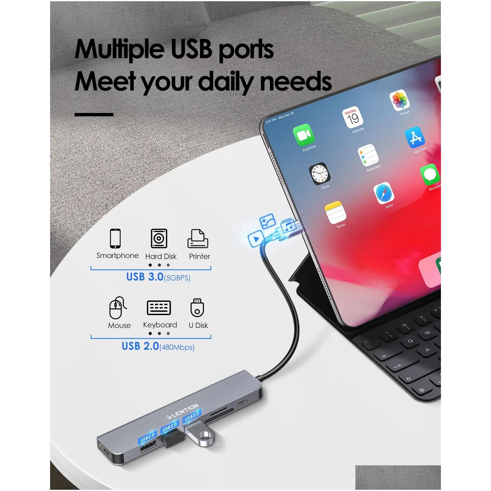 Hubs LENTION USB C Hub with 100W Charging, 4K HDMI, Dual Card Reader, USB 3.0 & 2.0 Compatible 20232016 MacBook Pro, New  Air/Surfa