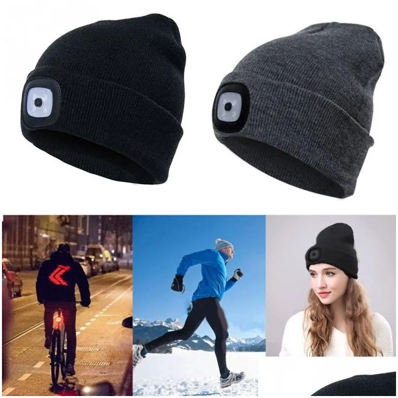 winter warmer fishing running knitted beanie hat unisex men led light knitted hat for camping climbing outdoor activity