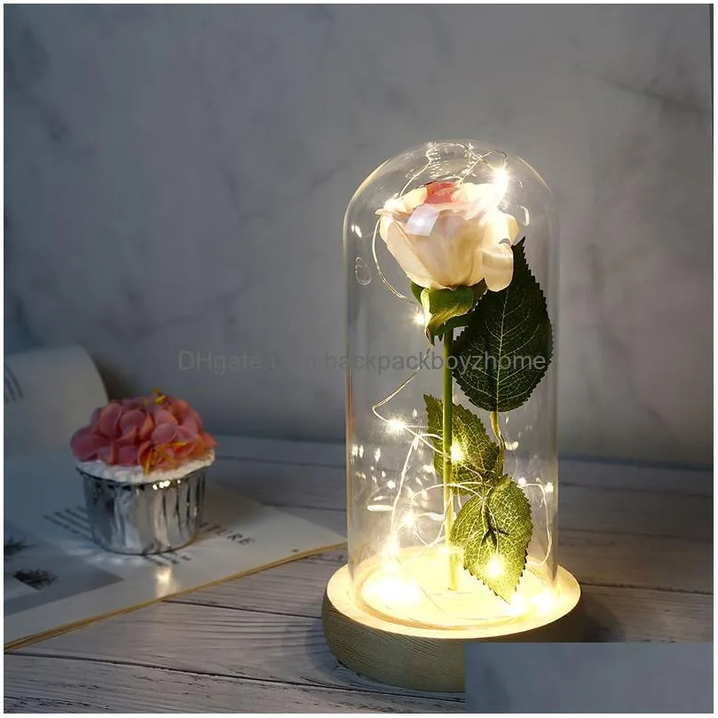 Party Favor Valentines Day Gift Glass Er Rose Party Favor Led Light Simation Immortal Eternal Roses Flower Box Packaging 7 Colors Drop Dholx