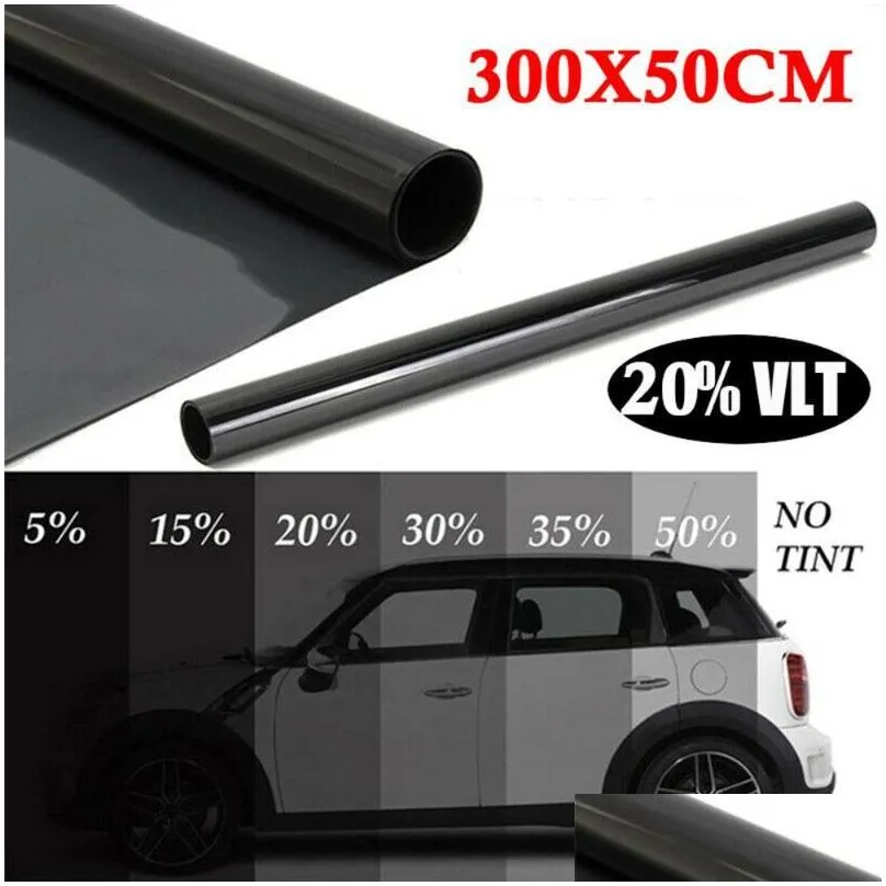 Car Sunshade 300X50 Cm Vlt Black Film Roll Tint Window Car Glass Summer House Sunsn Uv Adhesive Stickers1 Drop Delivery Automobiles Mo Dhbq5