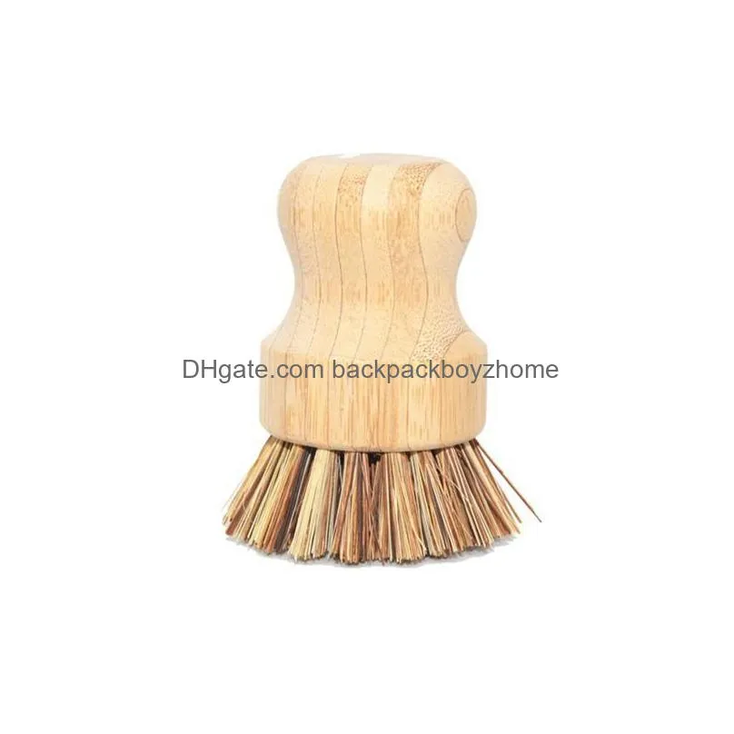 Cleaning Brushes Kitchen Cleaning Brush Portable Round Handle Wooden Brushes For Pot Sisal Palm Dish Bowl Pan Chores Clean Tool Drop D Dhgre