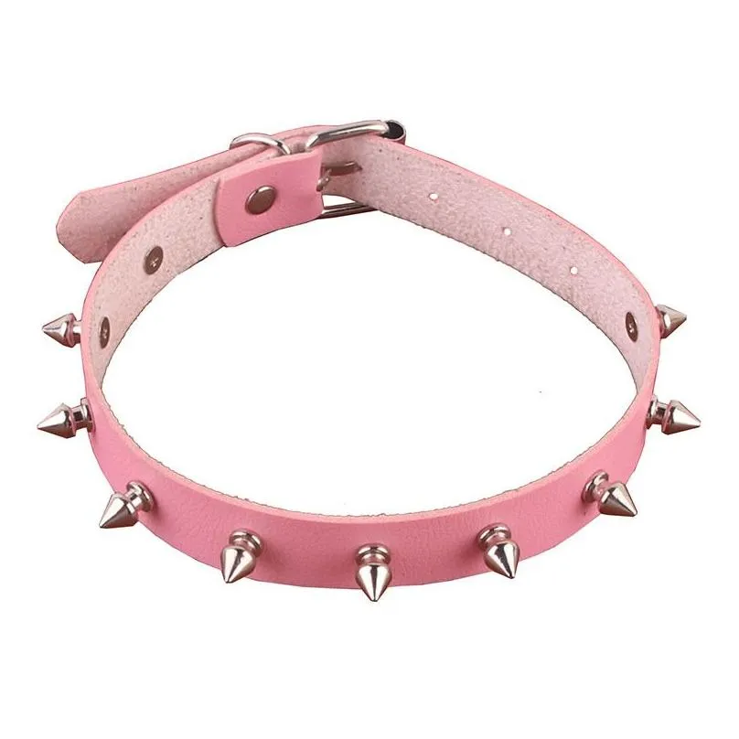 sexy gothic pink spiked punk choker collar with spikes rivets women men studded chocker necklace goth jewelry