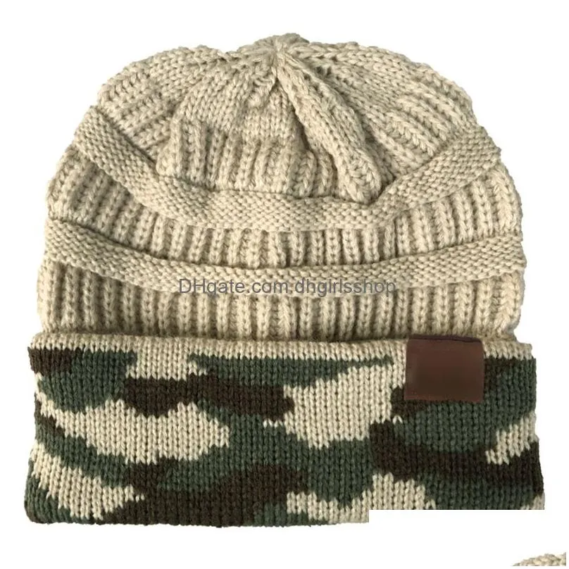 Beanie/Skull Caps 6 Colors With Logo Camouflage Woollen Hat Autumn And Winter Outdoor Warm Jumper Knitted Casual Hats For Drop Deliver Dhjbo