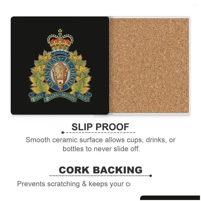 Table Mats ROYAL CANADIAN MOUNTED -- RCMP Ceramic Coasters (Square) Personalize Mat For Dishes Drinks Aesthetic