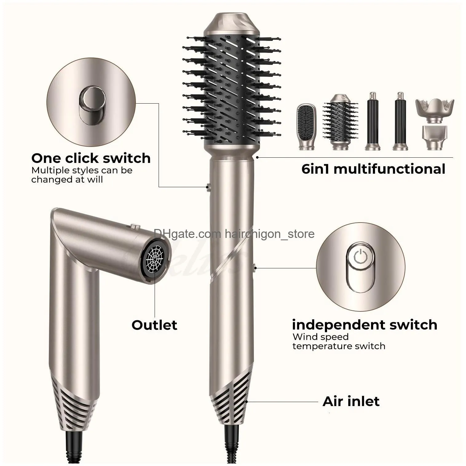 hair dryers folding 6 in 1 dryer brush negative ionic blower salon blow air curler wand ceramic curling iron styler 230904
