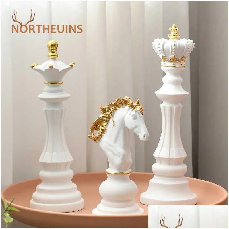 decorative objects figurines northeuins 3 pcs/set resin international chess figurine modern interior decor office living room home decoration accessories