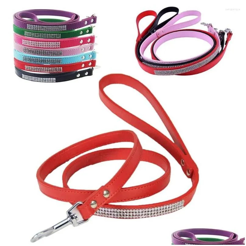 Dog Collars PU Leash Bling Rhinestone Walking Colorful Training With Sparkly Studded For Cats Dogs ( Blue )