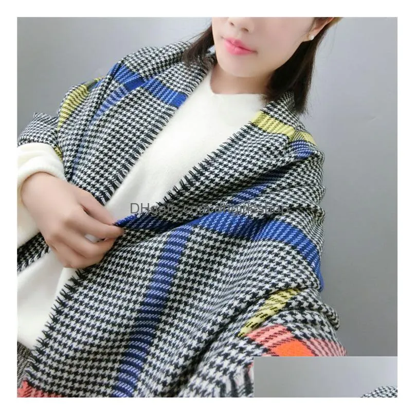 Scarves 200X70Cm Houndstooth Women Scarf Plaid Scarves 4 Design Autumn Winter Warm Pashmina Fashion Shawl Wraps Girl Drop Delivery Fas Dhs5V