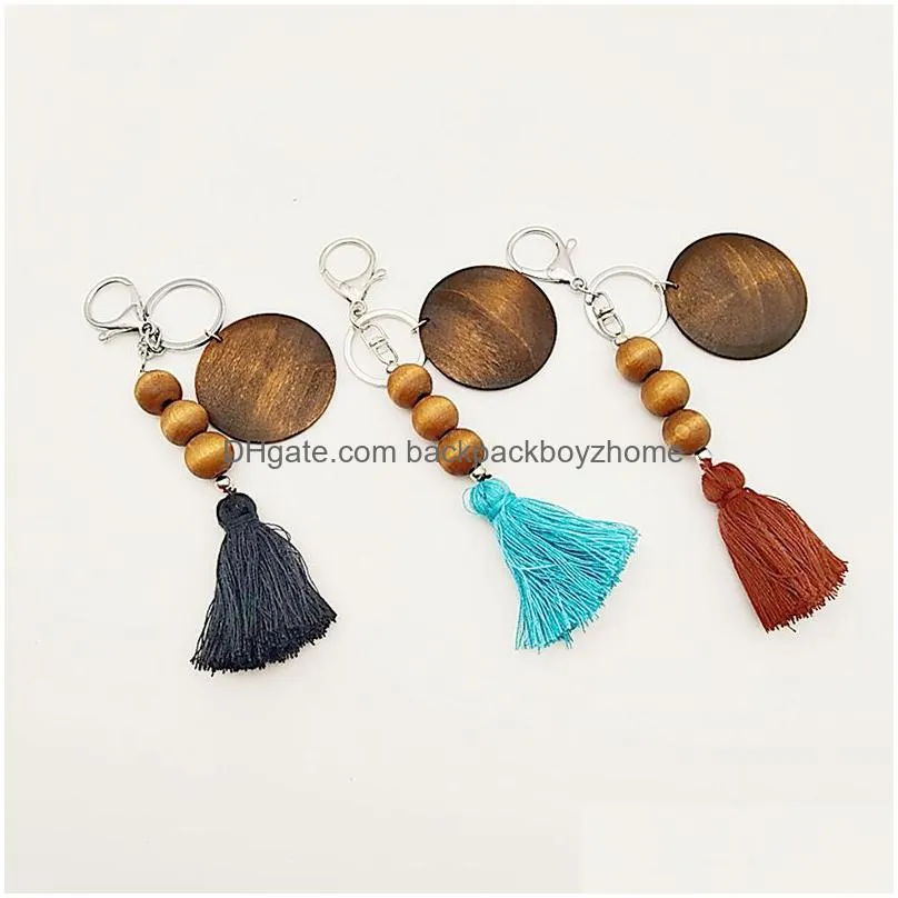 Arts And Crafts 5 Colors Wooden Bead Tassel Keychain Pendant Lage Decoration Keyring Fashion Beaded Key Chain Party Gift Drop Delivery Dhncs