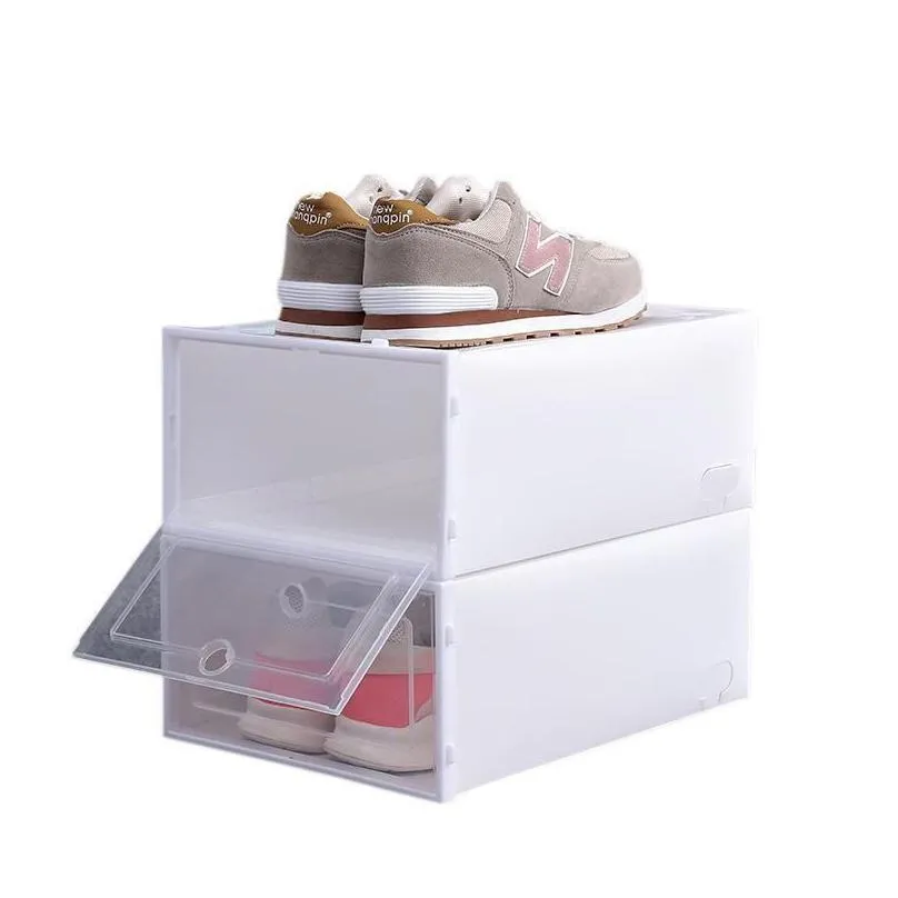 Storage Boxes & Bins Thicken Clear Plastic Shoe Box Dustproof Storage Transparent Boxes Candy Color Stackable Shoes Organizer Wy32 Dro Dhj68