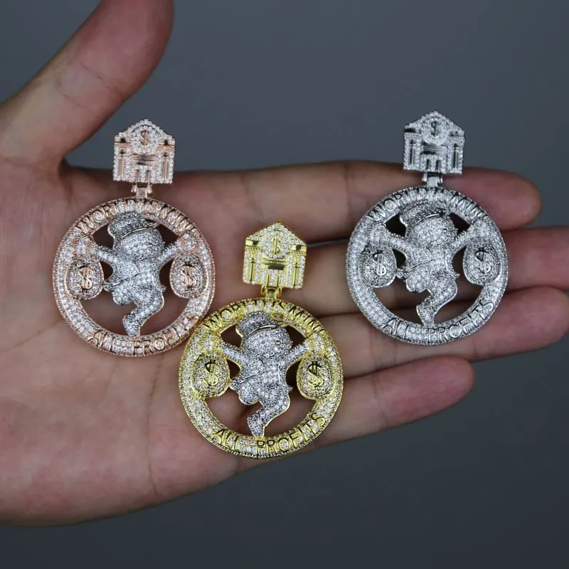 Iced out full cz stone paved pendant plated gold rose silver Circus money bag pendants fit cuban chain necklace for men women hip hop necklaces