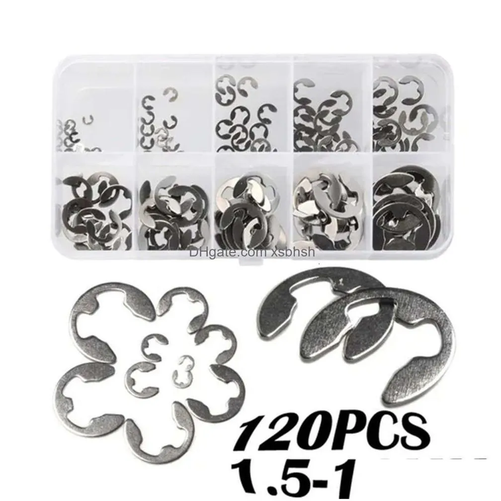  stainless steel e-clip snap ring assortment kit retaining circlip handware tools 1.5 2 3 4 5 6 7 8 9 10 mm 120/200/300/400 pcs