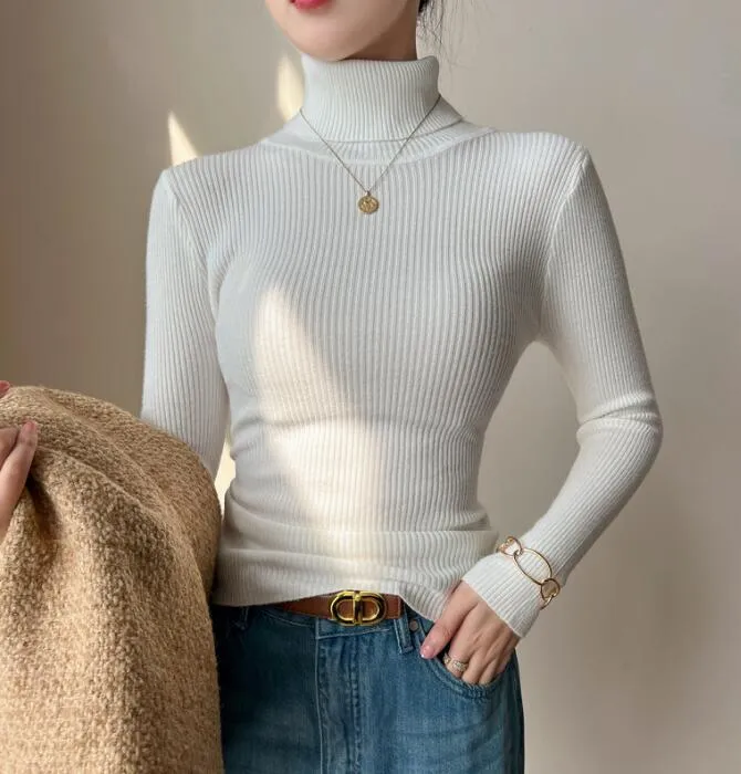 on sale winter spring women knit solid turtleneck pull sweater casual rib jumper tops female home pullover y2k clothing