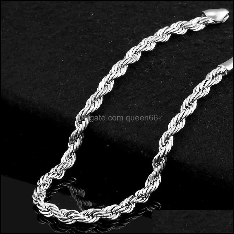 luxury 3mm 4mm 925 sterling silver bracelets 8 inch women twisted rope chain wristband wrap bangle for men s fashion jewelry
