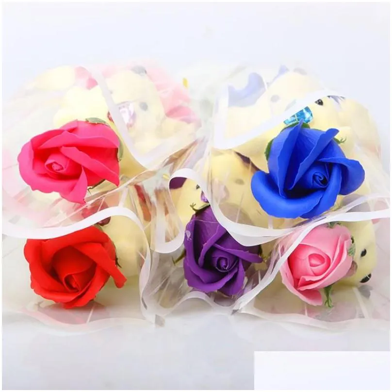 Decorative Flowers & Wreaths Single Bear Soap Flower Simation Artificial Rose For Valentines Day Party Bouquet Gift Wqwe Drop Delivery Dh0Ti