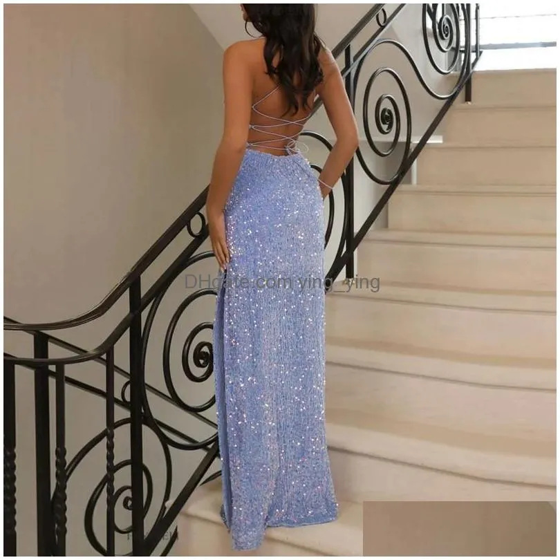 casual dresses womens backless sexy formal dress solid sequin wedding bridesmaid evening gown high slit maxi vestidos
