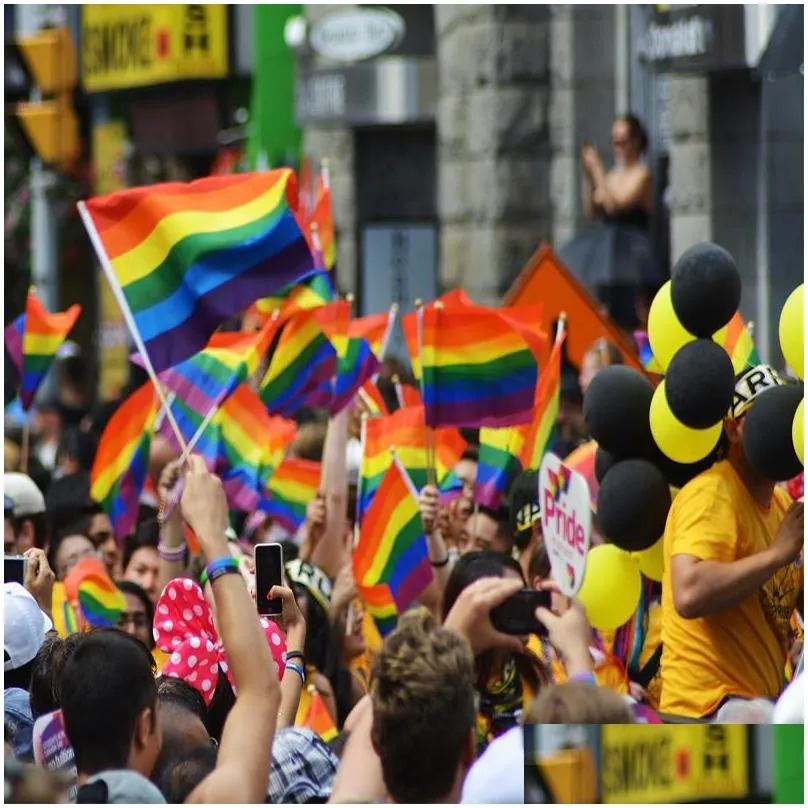 Banner Flags Rainbow Flags Gay Pride Stick Flag Creative Mini Plastic Hand Car Portable Waving Handhold 21X14Cm Using Home Festival Dr Dhxun