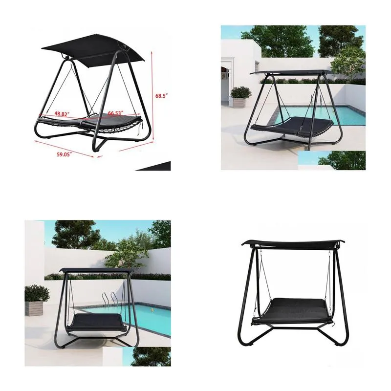 Hammocks Us Stock 3-5 Days Delivery Outdoor Swing Hammock Bed With Canopy Textilene Cushion For Patio Backyard Garden Porch Hw-004Bk-B Dhmvq