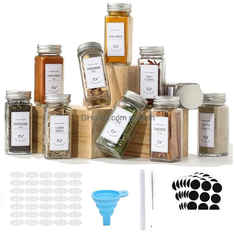 kitchen gadgets spice jars herb spice tools organizer 120ml 4 oz square glass spice jars with lids seasoning storage bottles