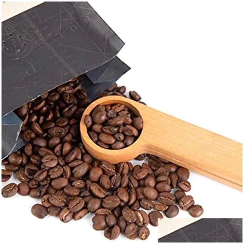 Coffee Scoops Orders Design Wooden Coffee Scoop With Bag Clip Tablespoon Solid Beech Wood Measuring Tea Bean Spoons Clips Gift Who Dro Dhhu0