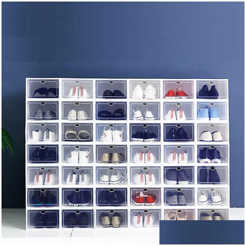 Storage Boxes & Bins Clear Mticolor Shoe Storage Boxes Foldable Plastic Transparent Home Organizer Stackable Display Superimposed Comb Dhnys