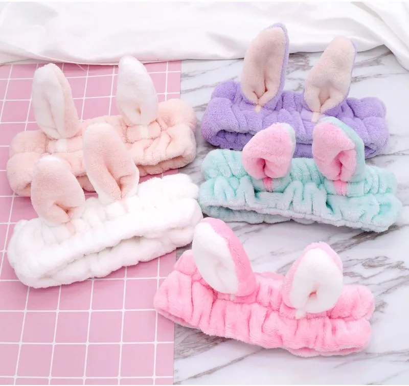 Autumn and winter new plush headdress Korean women make up wash face loose wide edge cartoon flannel rabbit ear hair band