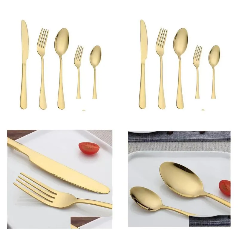 Flatware Sets Gold Sier Stainless Steel Food Grade Sierware Cutlery Set Utensils Include Knife Fork Spoon Teaspoon Wholesale Drop Del Dhtq3