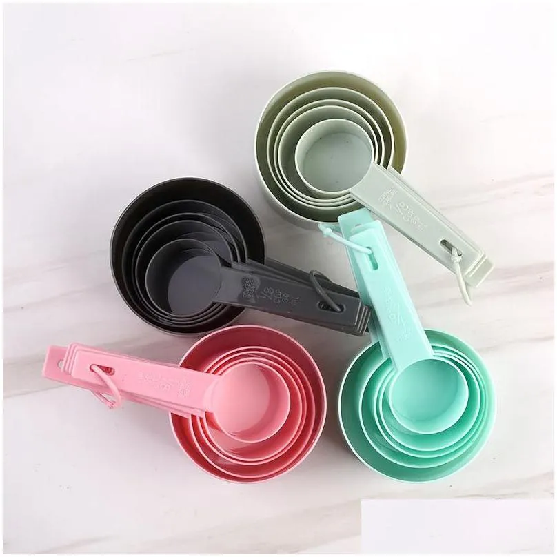Measuring Tools 4Pcs/5Pcs/10Pcs Mti Purpose Spoons/Cup Measuring Tools Pp Baking Accessories Stainless Steel/Plastic Handle Kitchen Ga Dhpxz