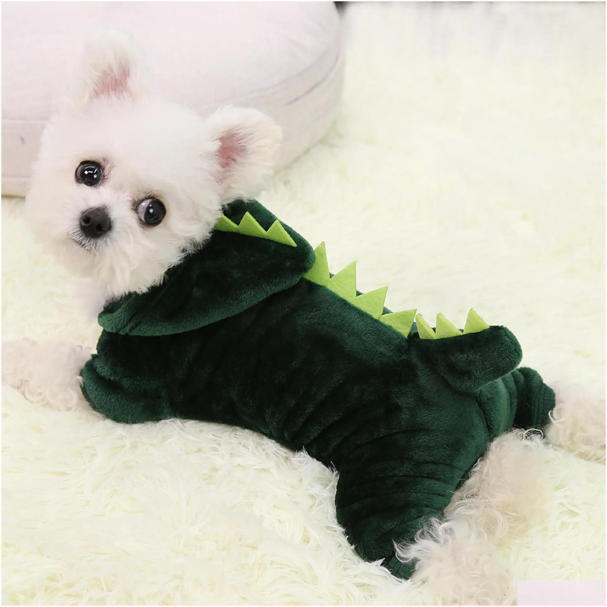 Dog Apparel Pet Cat Clothes Funny Dinosaur Costumes Coat Winter Warm Fleece Cloth For Small Cats Kitten Hoodie Puppy Dog Xs-Xxl Xw Dro Dhesd