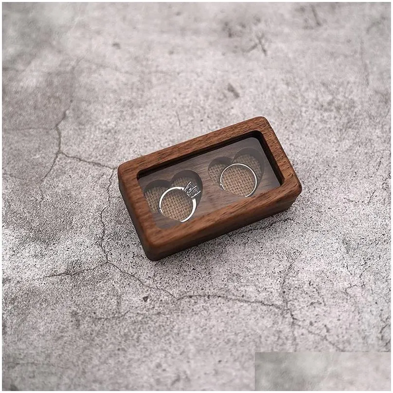 Gift Wrap Wooden Jewelry Boxes Gift Wrap Couple Empty Ring Box Portable Transparent Window Necklace Earring Storage Wedding Supplies A Dhefb