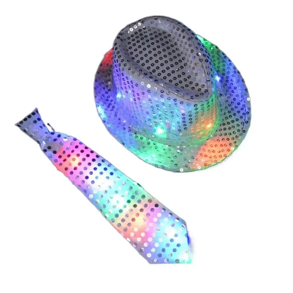 Party Hats Fashion Kids Adt Led Light Up Tie Sequin Jazz Fedora Hat Flashing Neon Party Gifts Costume Cap Birthday Wedding Carnival Dr Dhrlo