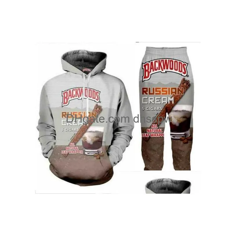  men/womens backwoods funny 3d print fashion tracksuits crewneck hip hop sweatshirt and pants 2 pcs set hoodies tz020