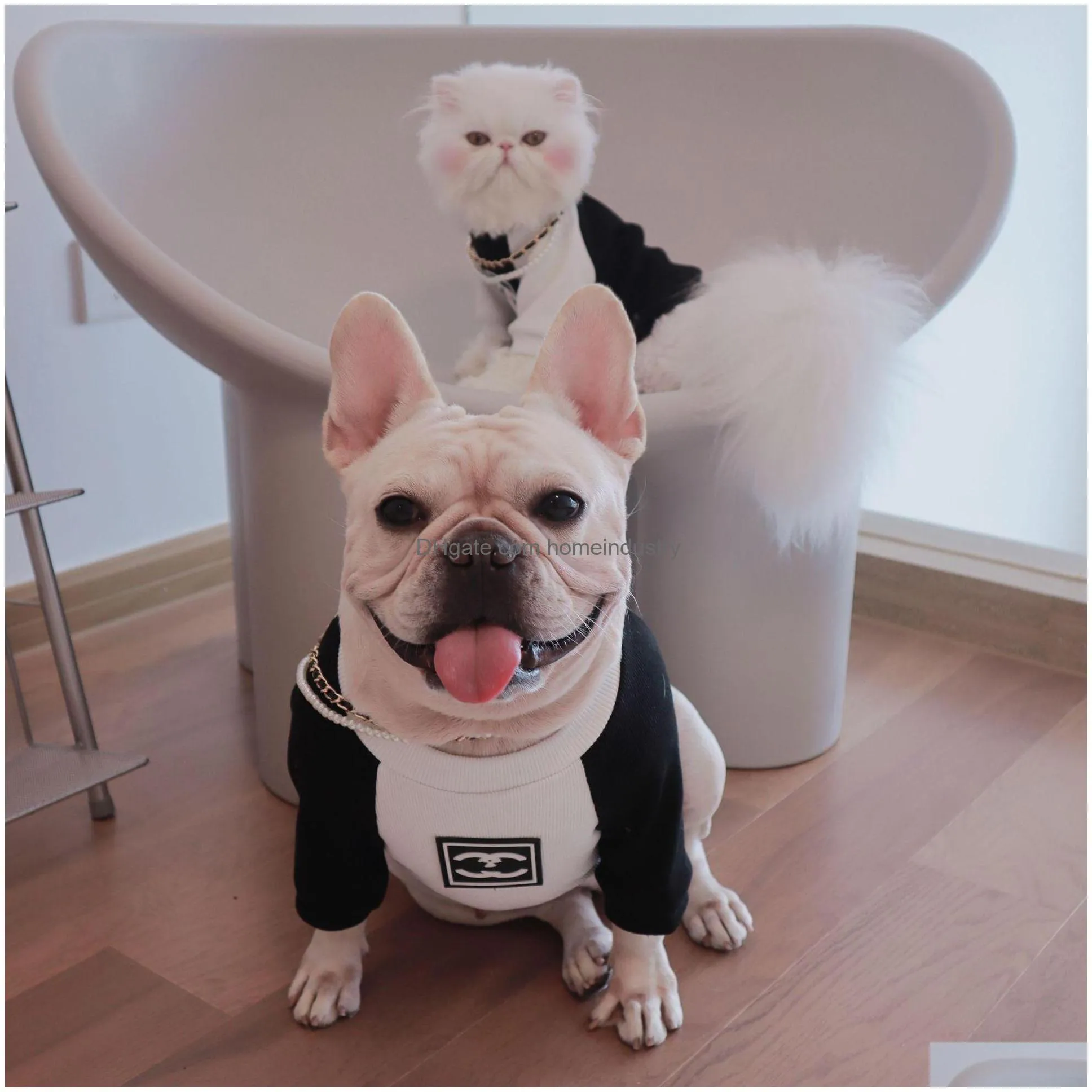 dog apparel 21 autumn and winter retro black and white small fragrance pet dogs sweater cat clothes french schnauzer teddy