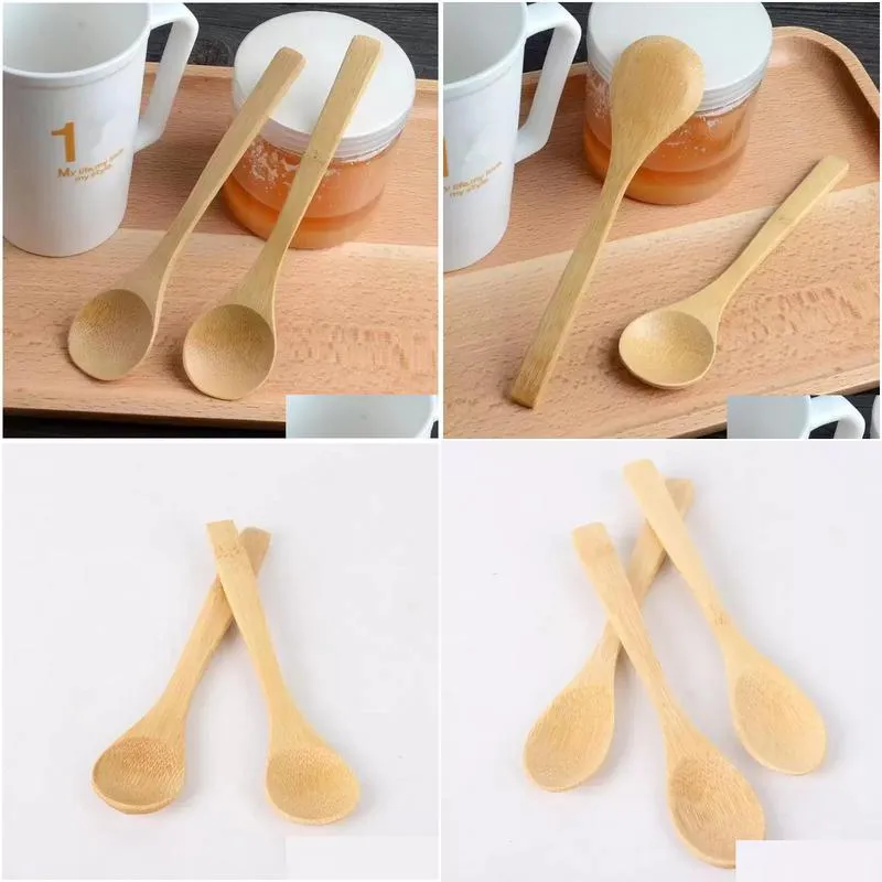 Spoons 13Cm Round Bamboo Wooden Spoon Soup Tea Coffee Honey Stirrer Mixing Cooking Tools Catering Kitchen Utensil Wholesale Drop Deliv Dhvdg