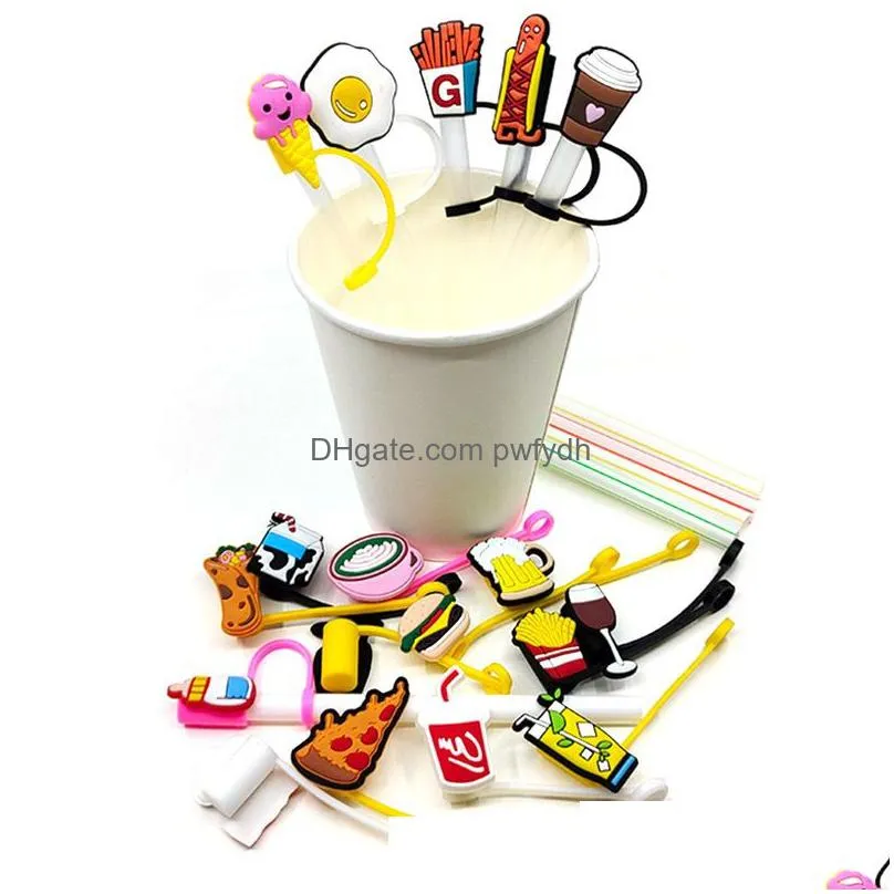 drinking beverage pattern straw toppers for 6-8mm straws resin silicone holiday party designer sports tumbler straw topper charm