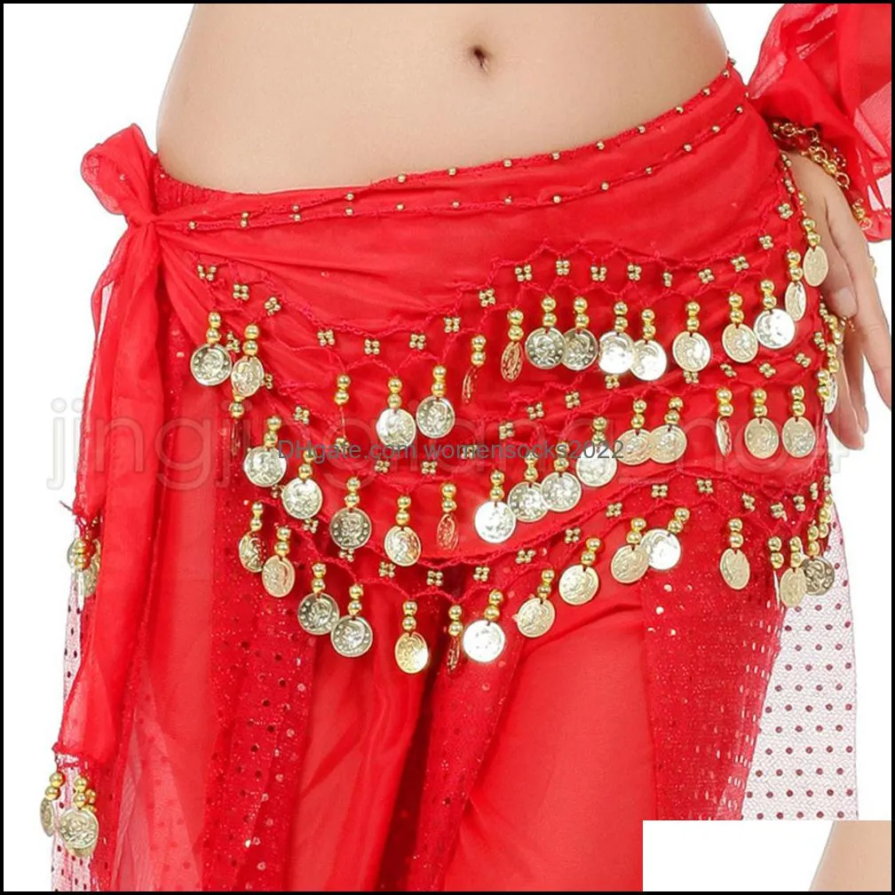 145x24cm fashion girls belly dance waist chain 128coin belly dance wrap costume child hip scarf ethnic clothes kids stage wear aaa599