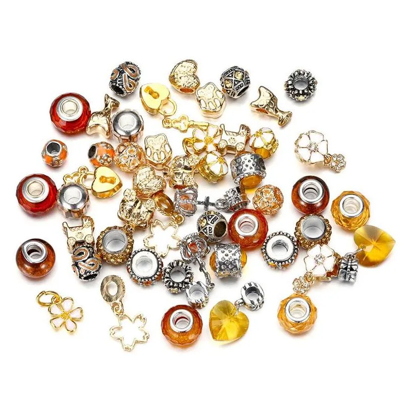 50pcs/lot crystal big hole loose spacer craft european rhinestone bead pendant for charm bracelet necklace fashion diy jewelry making