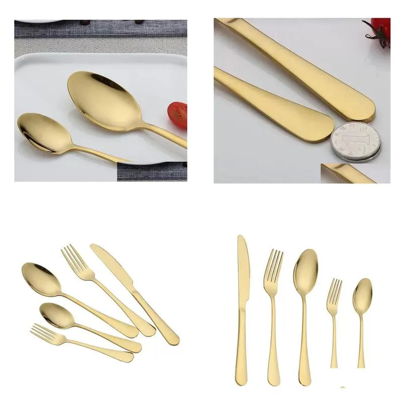Flatware Sets Gold Sier Stainless Steel Food Grade Sierware Cutlery Set Utensils Include Knife Fork Spoon Teaspoon Wholesale Drop Del Dhtq3