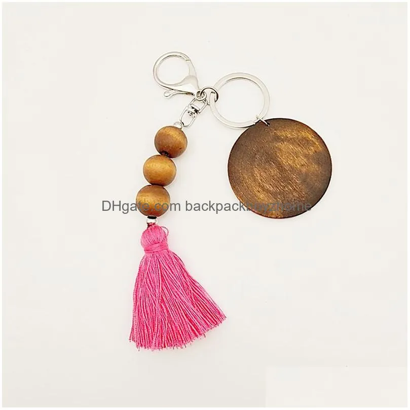 Arts And Crafts 5 Colors Wooden Bead Tassel Keychain Pendant Lage Decoration Keyring Fashion Beaded Key Chain Party Gift Drop Delivery Dhncs