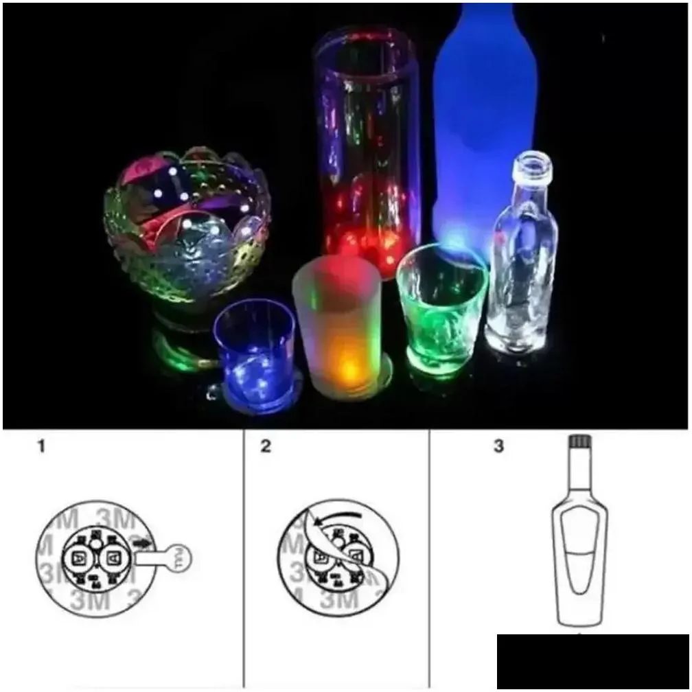 Mats & Pads Mats Pads Blinking Glow Led Bottle Sticker Coaster Lights Flashing Cup Mat Battery Powered For Christmas Party Wedding Bar Dhhgi